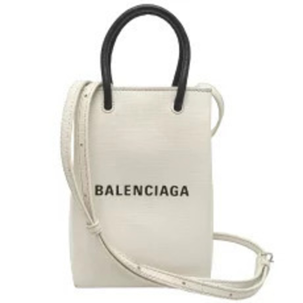 Balenciaga Shopping Phone Shoulder Bag Leather White